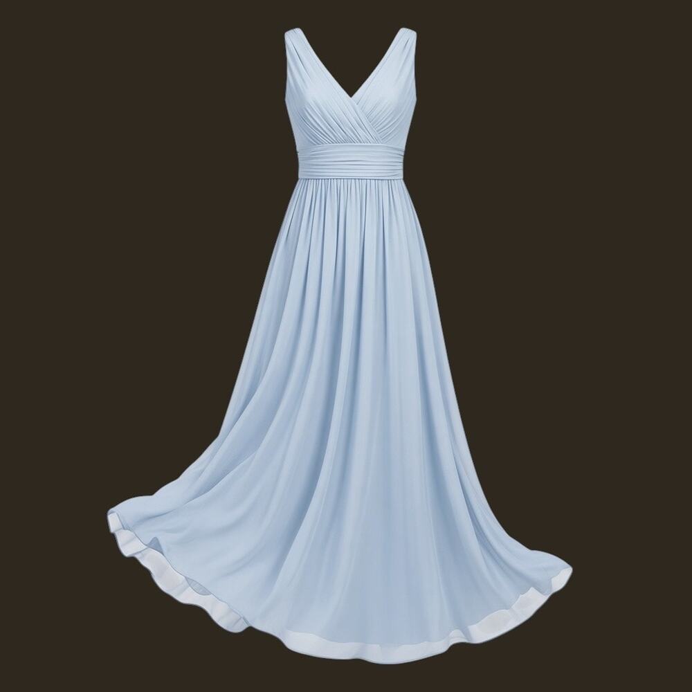David's Bridal F19942 Ice Blue Bridesmaid Dress Ruched V-Neck Size 8